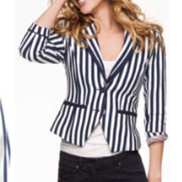 H&M Navy Blue & Cream Stripe Blazer, Size 4, KB402 - Picture 1 of 5